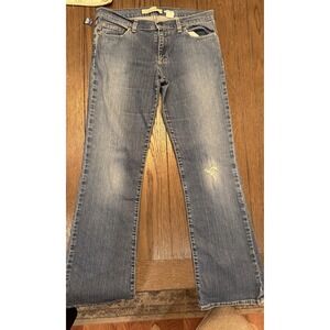 Old Navy Womens Mid Rise Casual Distressed Blue Denim Boot Cut Jeans Size 33X32